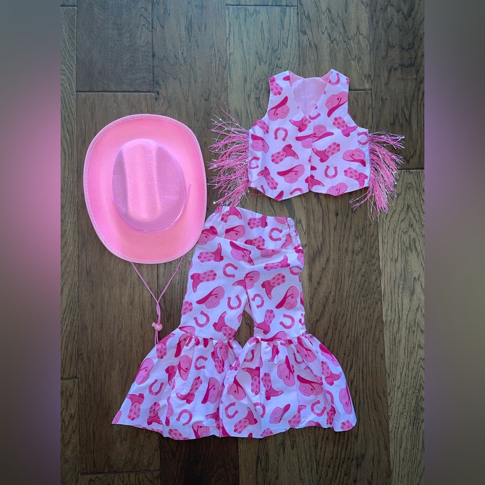 Pink Fringe Western Set with Hat for baby